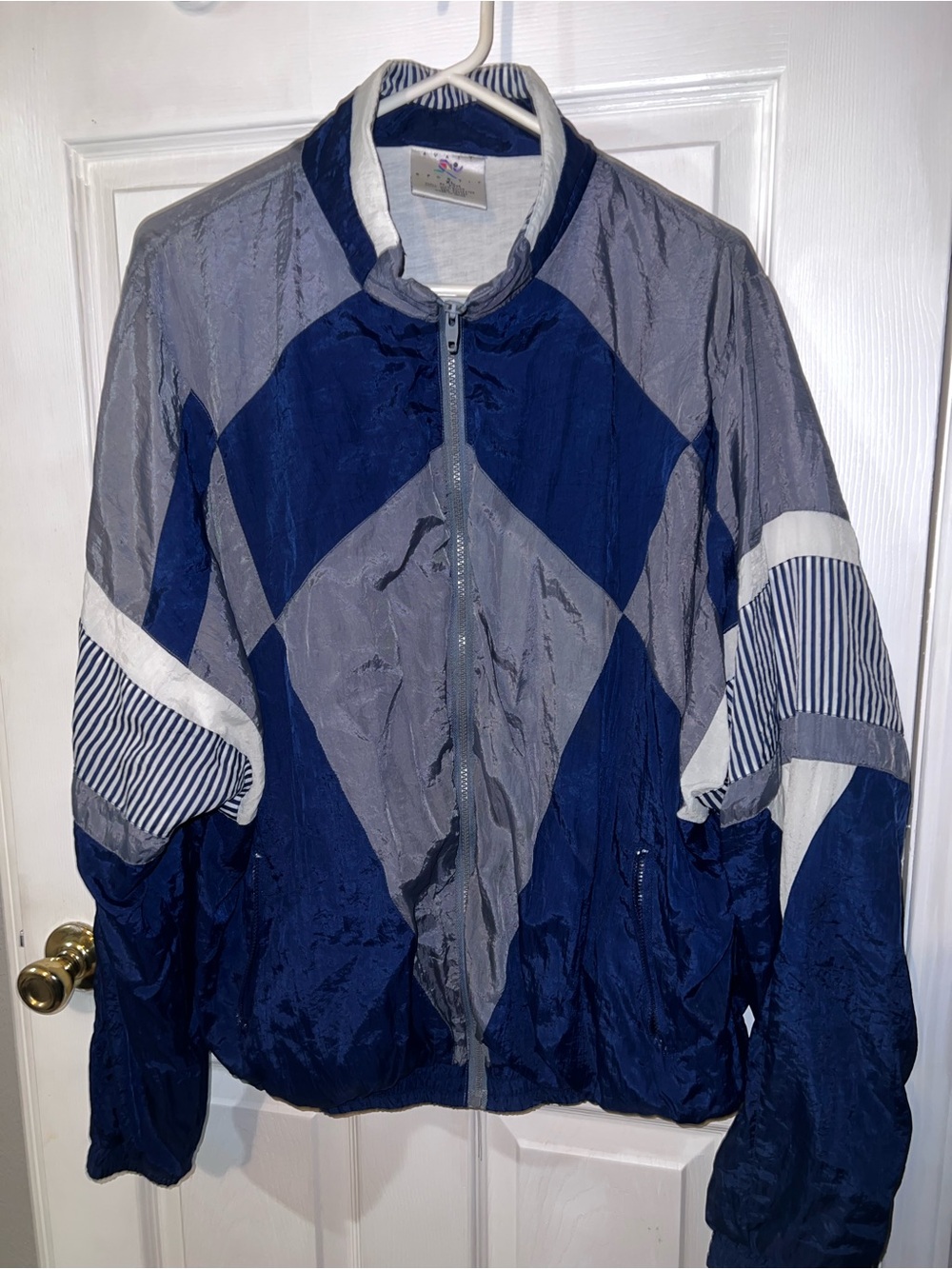 Vintage-Inspired Navy & Gray Colorblock Bomber Jacket - Women's